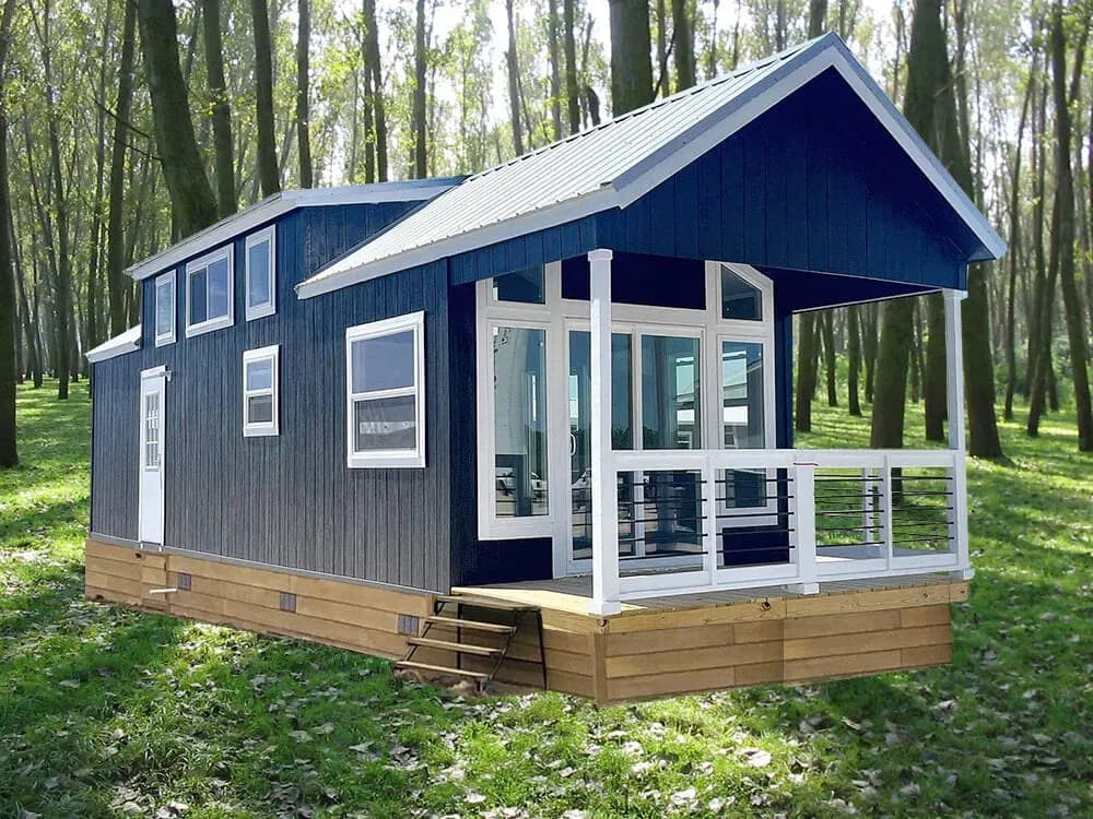 Park model tiny homes hero and exterior home features