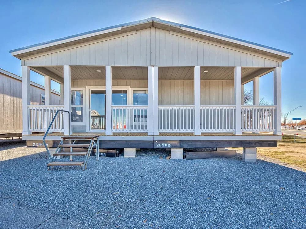 Multi-section homes exterior home features